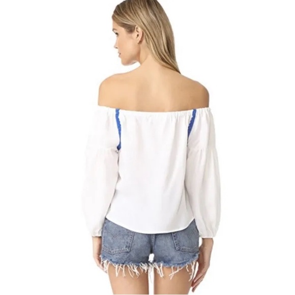 Line+Dot Revolve Valor Boho Embroidered Off The Shoulder Blouse White Blue Soft - Picture 2 of 8